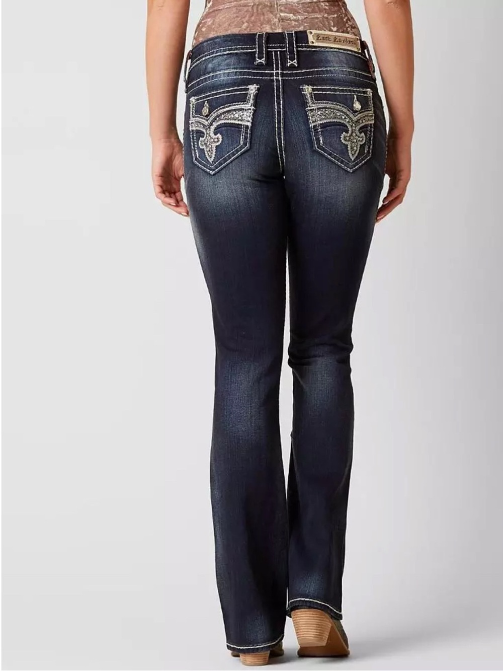 Rock Revival Leni Jeans Swarovski Dark Wash Jeans Y2K Easy Boot Cut Stretch 32 - Picture 2 of 9